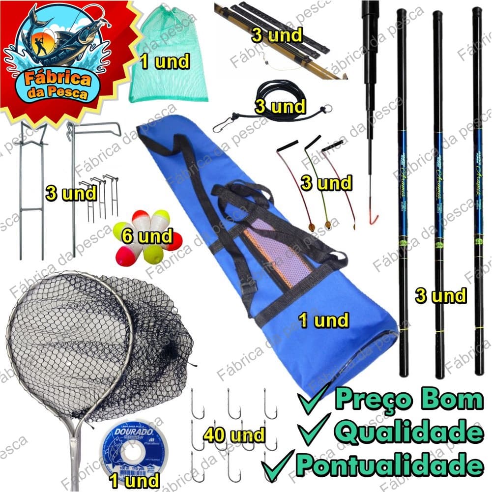 kit pesca 3 varas telescópica 3.60 + bolsa + passagua + suporte + anzol, boias, enrolador de linha !!!!