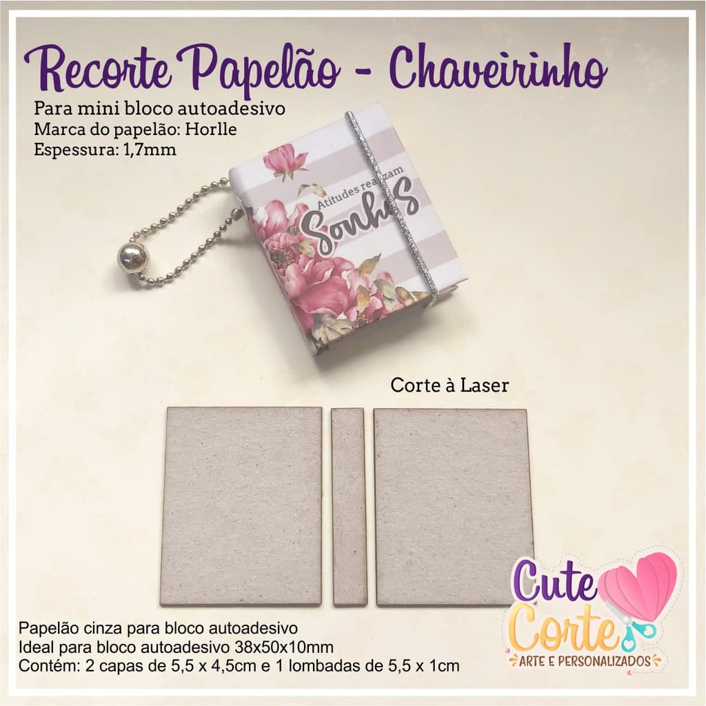 Recorte Papelão - Chaveirinho Mini Bloco autoadesivado - (10 kits / 20 kits / 30 kits / 50 kits) - Mini Bloco