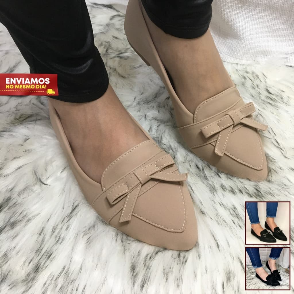 Sapatilha Feminina Rasteirinha Mocassim Sapato Feminino Mocassim Preto Preta Confortável Social Barato Promoção Molec