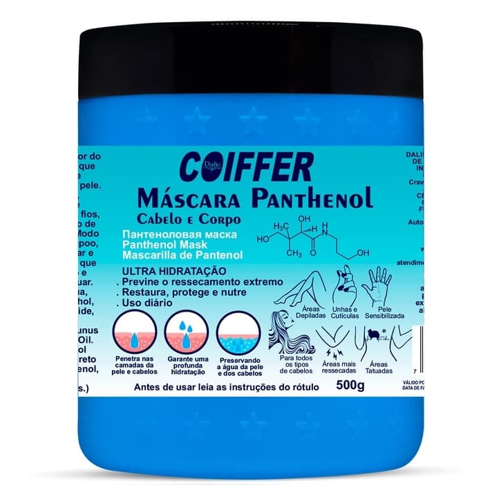 Máscara Panthenol Coiffer 500g: Hidratação Profunda, Restauração e Brilho - Cabelos e Corpo