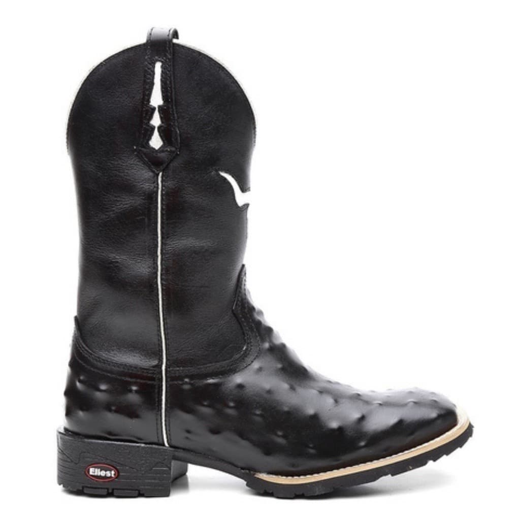 Bota Texana Masculina Preta 7m De Couro Confortável Avestruz