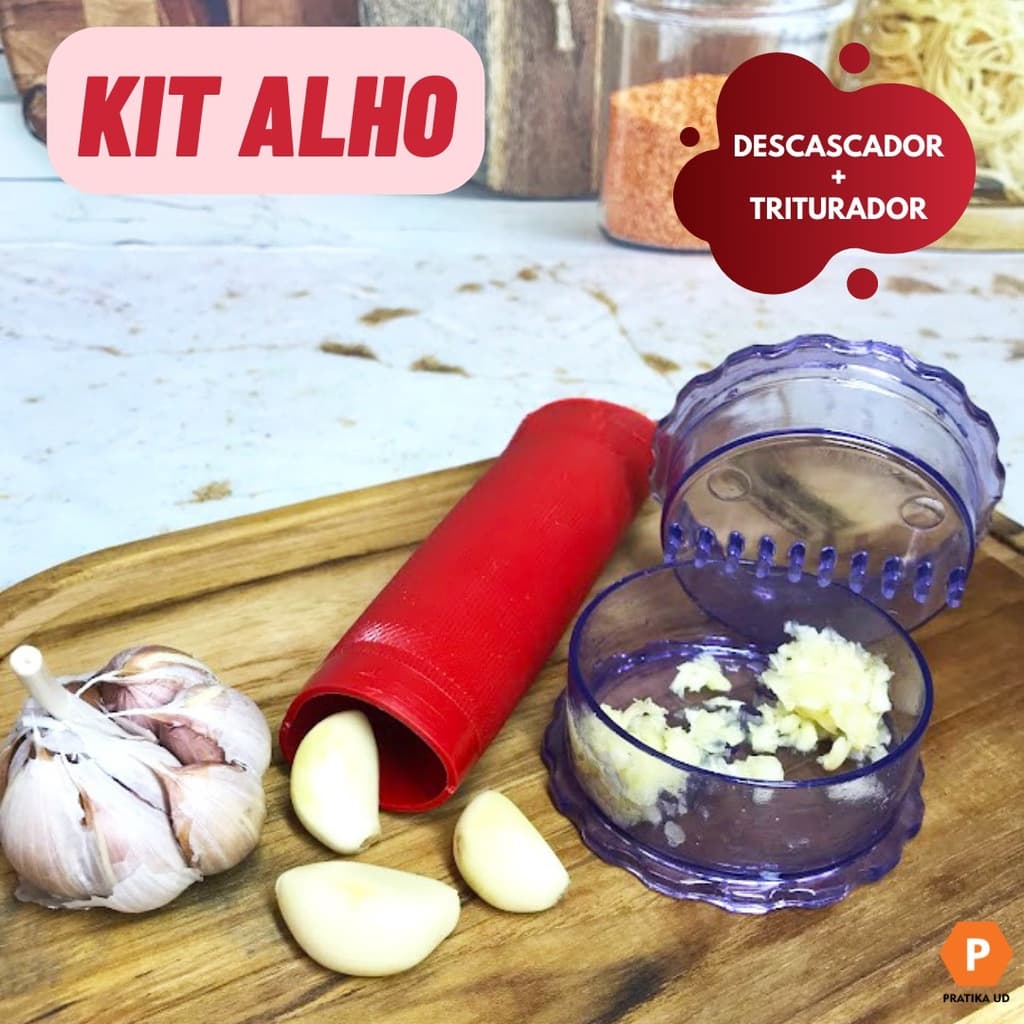 Triturador de Alho + Descascador de Alho Combo Cozinha