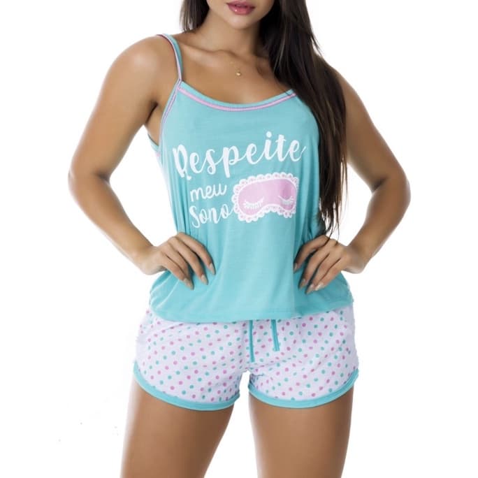Pijama Feminino Estilo Íntimo Sublimado Personagens Frases Curto Baby Doll Adulto