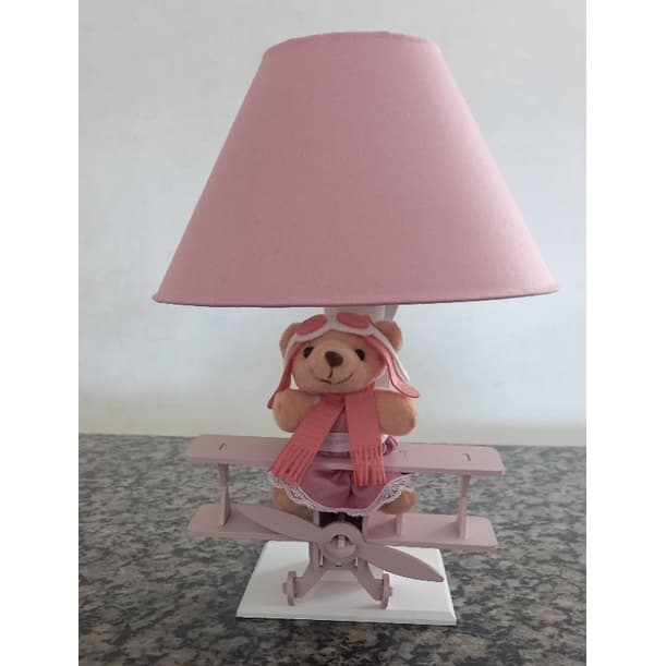 abajur infantil bebe ursa aviadora rosa