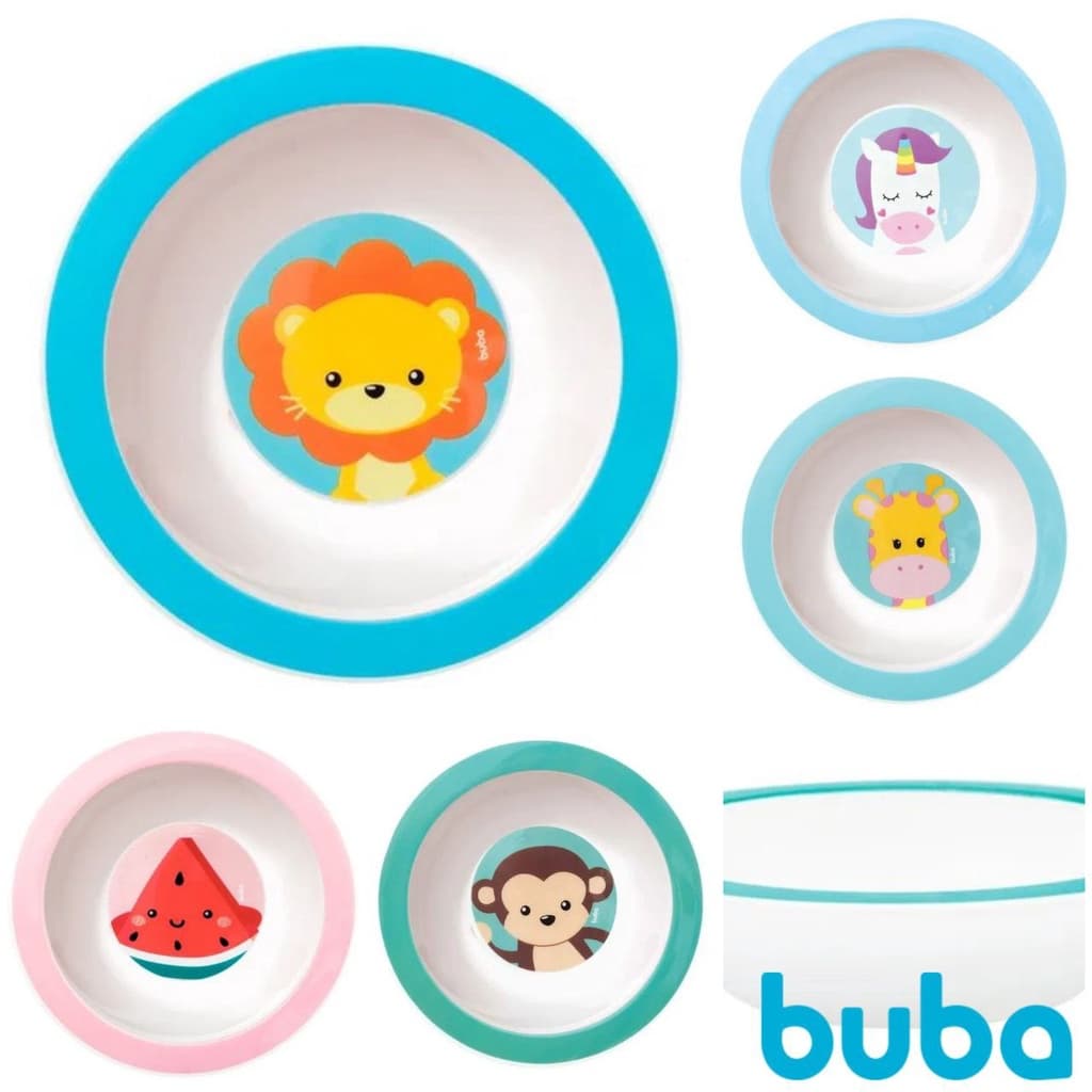 Prato infantil fundo Bowl Animal e Frutas | Alimentação do bebê | Alimentação infantil BUBA