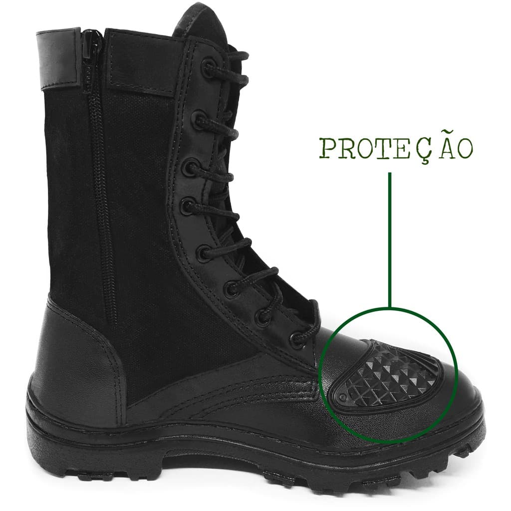 Coturno Militar Bota Tático com Zíper Masculino Moto Zíper Couro Extra Leve