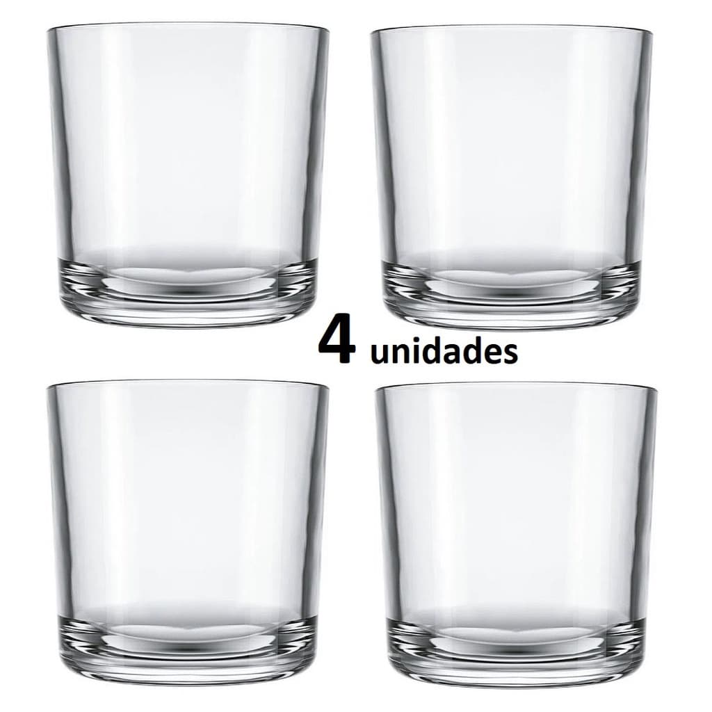 Jogo de 4 Copos De Vidro Para Whisky/Caipirinha/Drinks, 265ml.