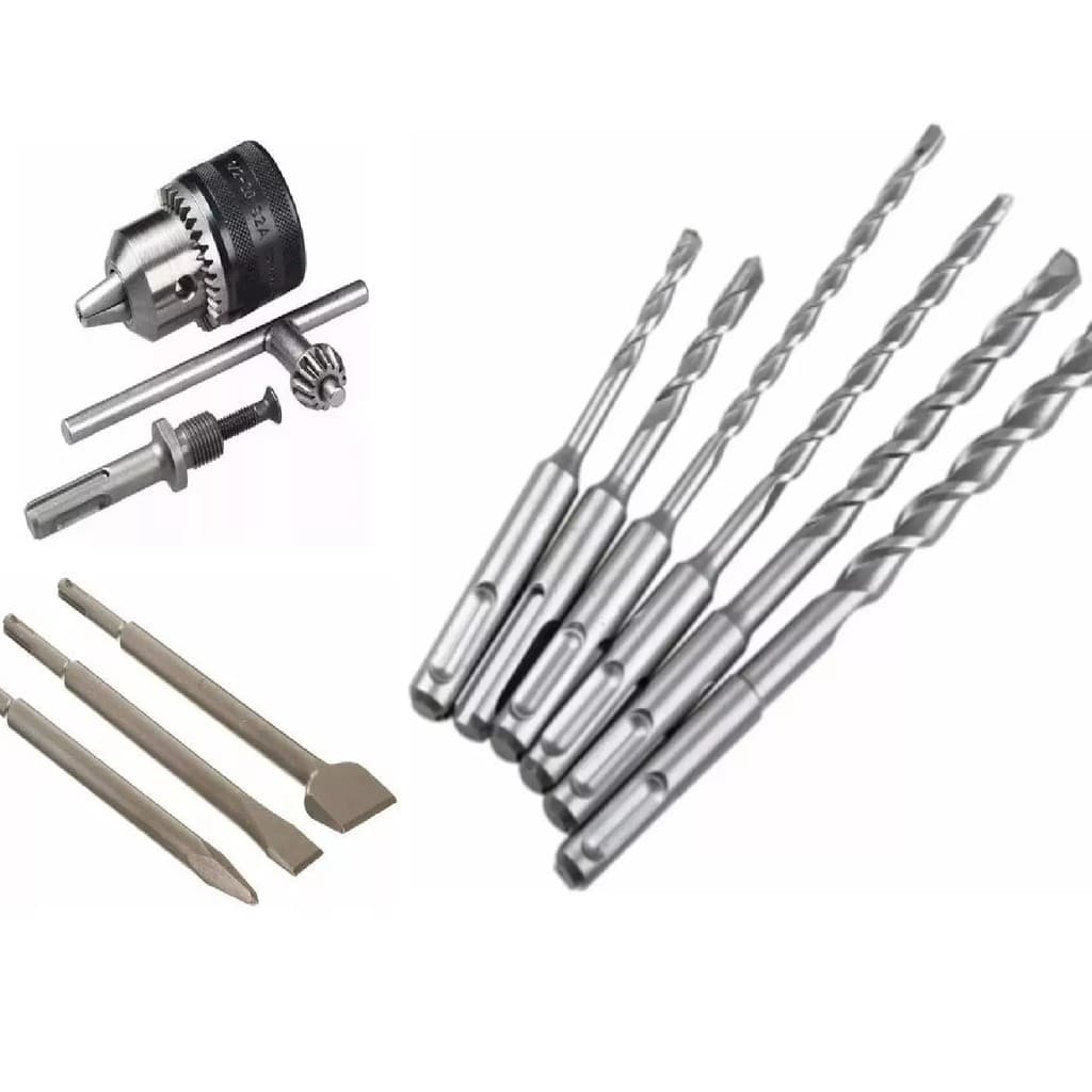 Kit Prof.Broca,Talhadeira Ponteira, Mandril + Adaptador com Chave SDS PLUS P/Martelete