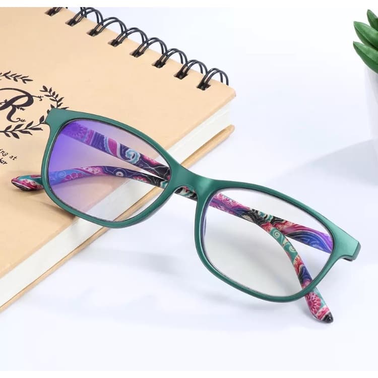 Óculos Leitura Flexível Verde Redondo Design Floral V8423