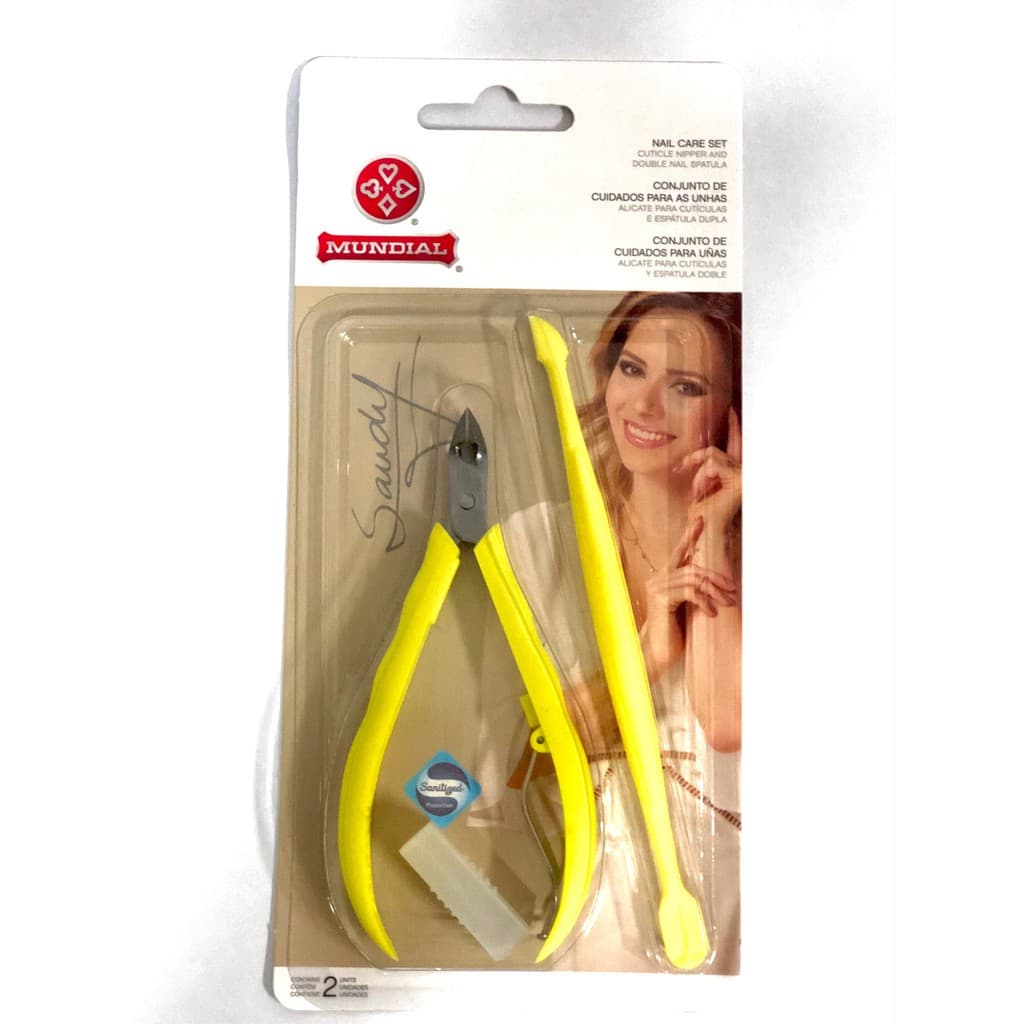 KIT Sandy Alicate de Unha  + Espátula Dupla - MUNDIAL (amarelo)