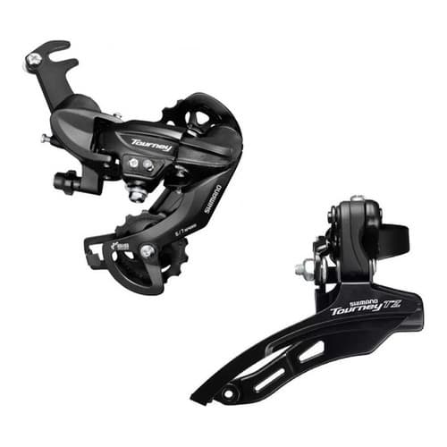 Kit Câmbio Shimano Tourney Traseiro Ty300 C/ Gancheira e Dianteiro Tz510 Puxada Por Cima Bike Mtb