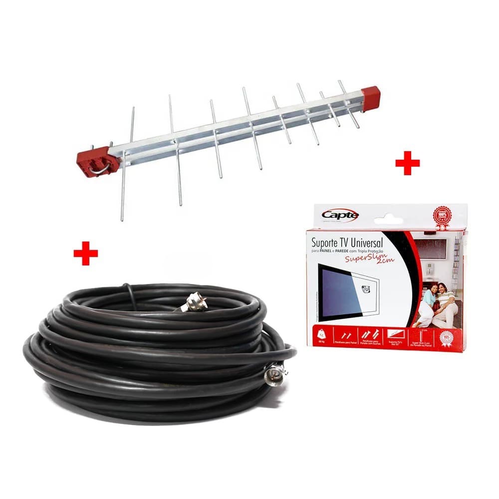 Antena Digital 4K Log 16 Com Cabo De 20m E Suporte TV Universal Para Painel e Parede Capte