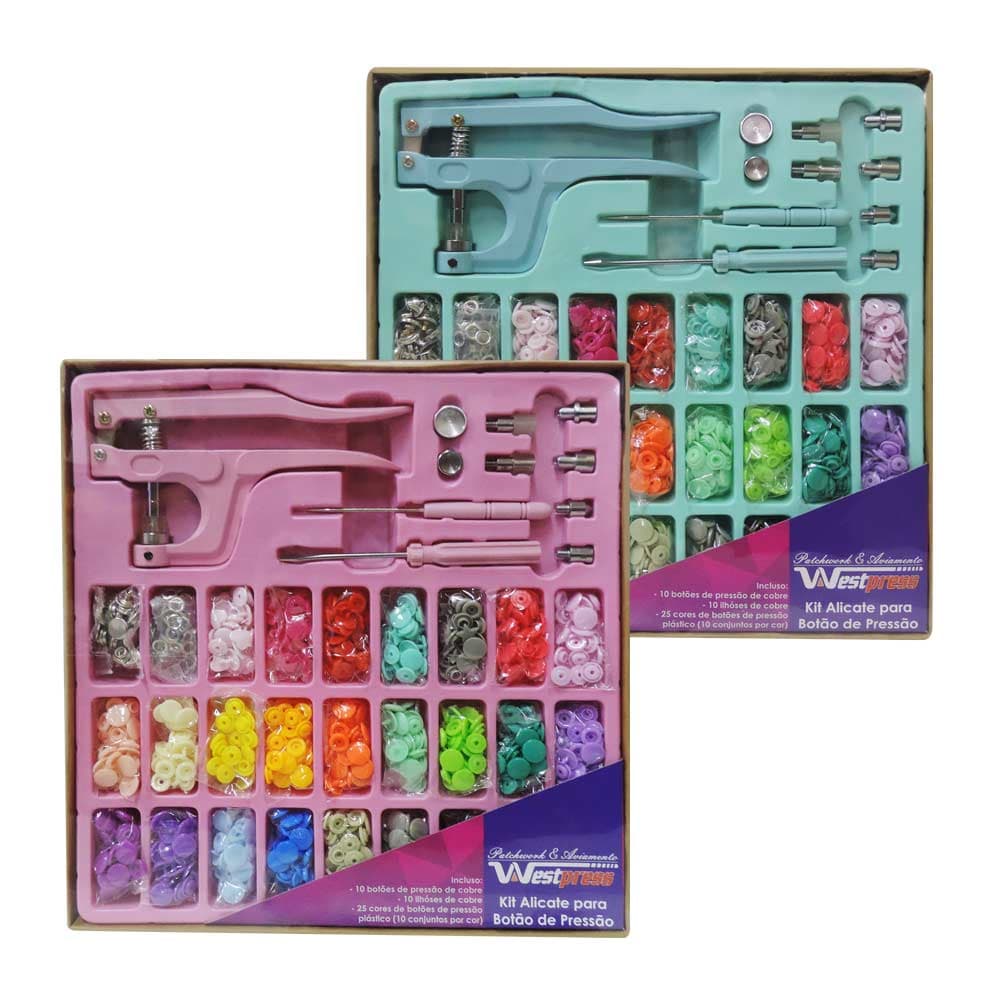 Kit Alicate de Pressão 3 em 1 Com 250 Botões de Plástico Costura Patchwork
