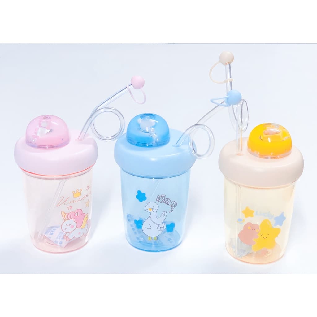 Copo Infantil Com Canudo 390 Ml Rosa Azul Menina Menino