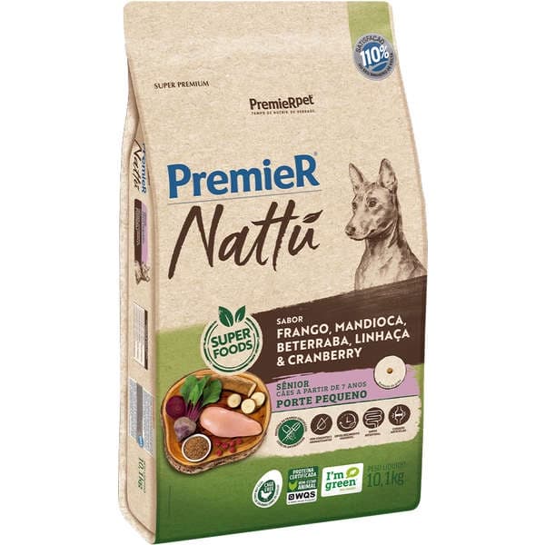 Ração PremieR Nattú Mandioca para Cães Senior Porte Pequeno 10.1 kg