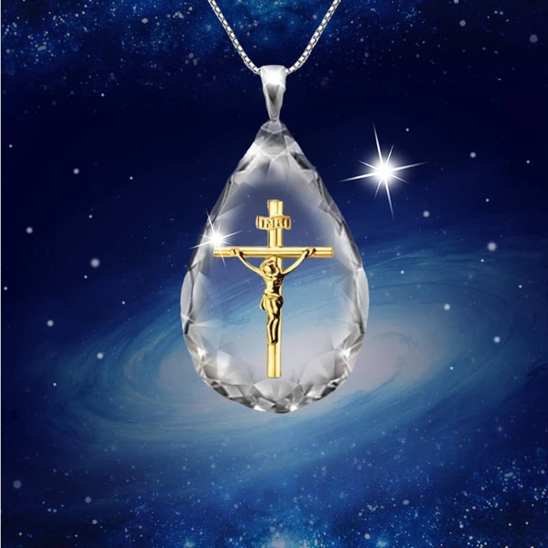 Colar Religioso Pingente Gota D'Água de Cristal Jesus Cristo - Jóia Jesus Misericordioso