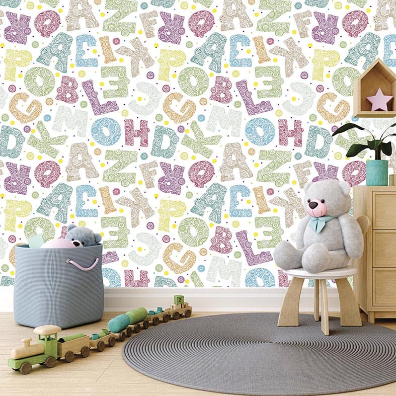 Papel de Parede Adesivo Infantil Letras Coloridas 3mx50cm
