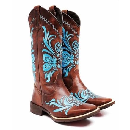 Bota Texana Country Feminina Em Couro Bordada