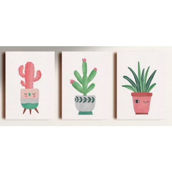 Quadro Decorativos 3 peça Sala Quarto Escritório Decoração20x30 Nog Cactus Planta