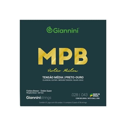 ENCORDOAMENTO GIANNINI PARA VIOLÃO NYLON GENWBG PRETO OURO TENSÃO MÉDIA C/BOLINHA