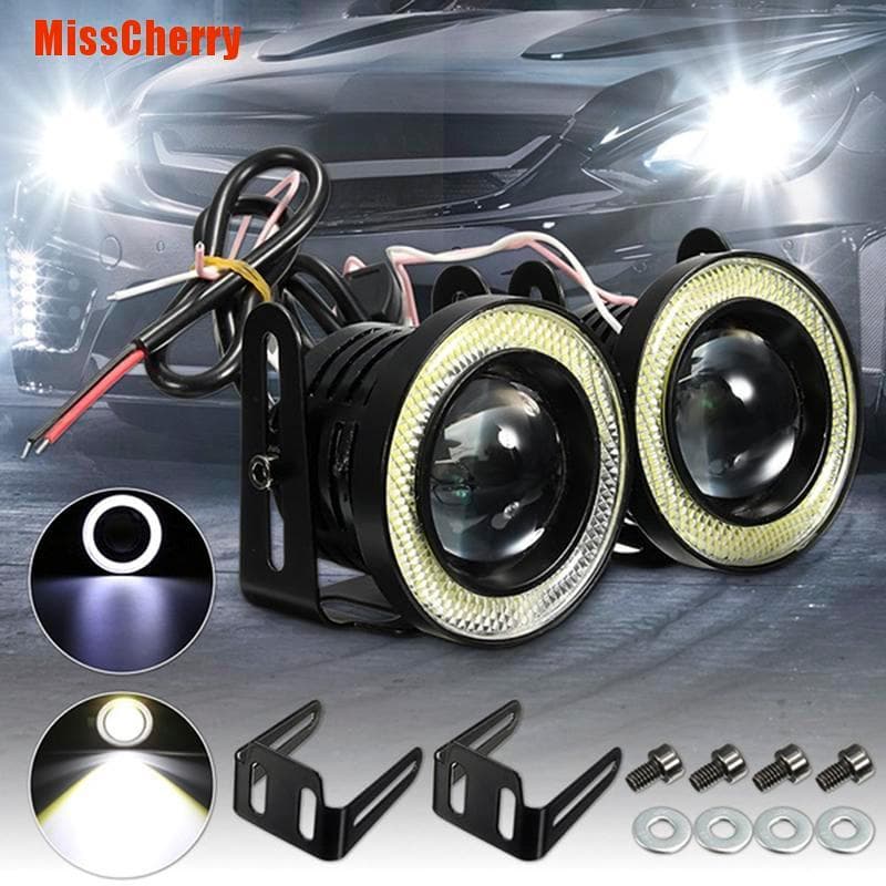 [2.5'15w Carro Branco Cob Led Projetor Anjo Olhos Azul Anel Drl Farol De Neblina