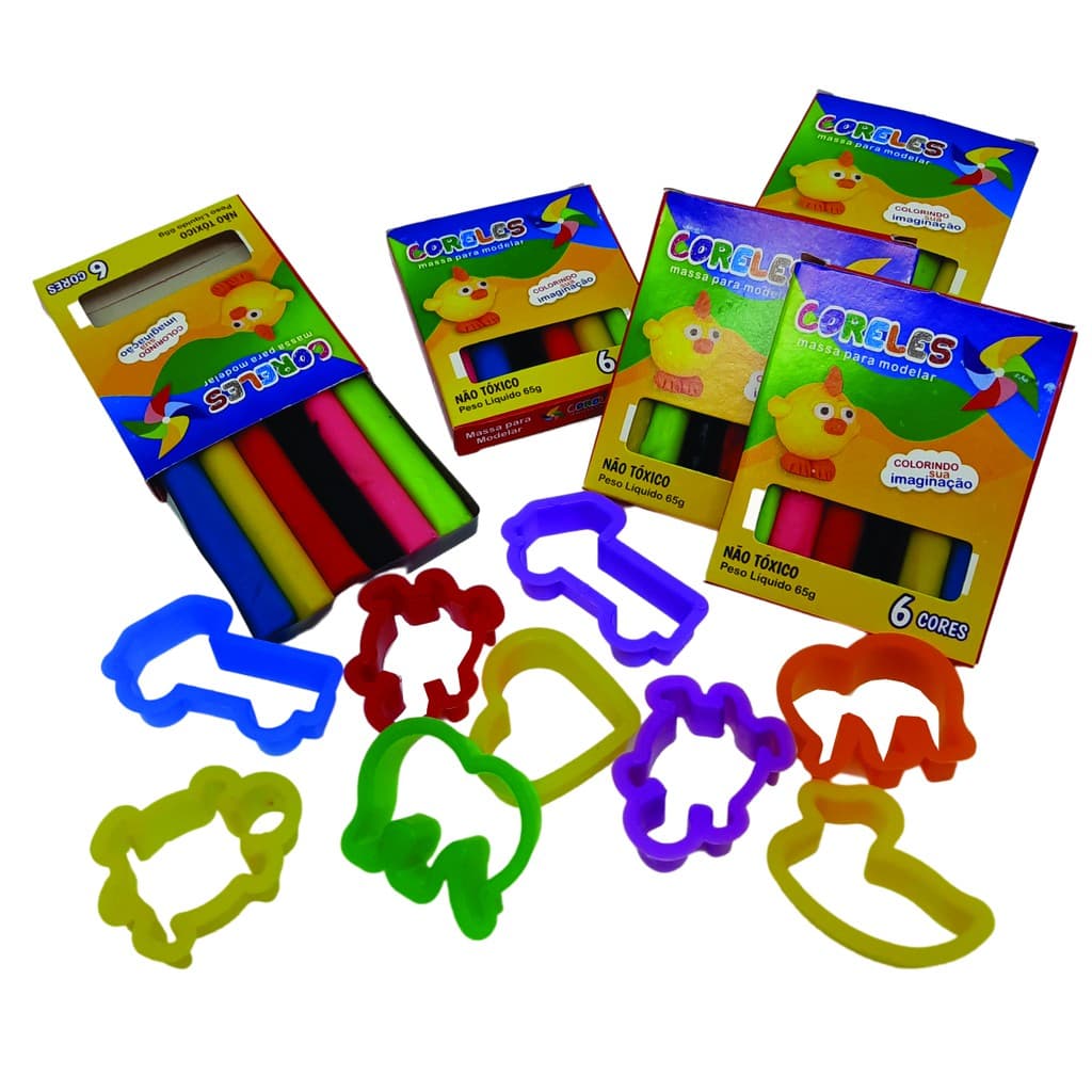 Kit 10 Caixa Massinha De Modelar +100 Forminhas Cortador Molde Criativo Promoçao Educaçao Infantil
