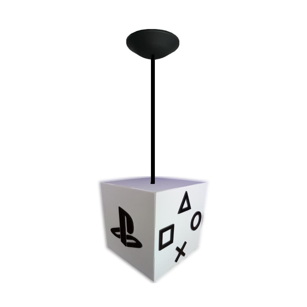 Luminaria Pendente Playstation Branca Luminária Logo PS Botões Gamer