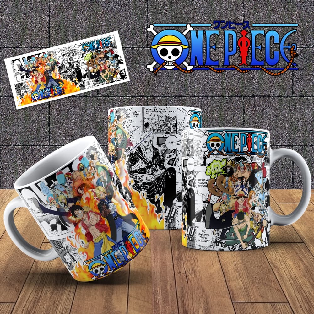 Caneca de Porcelana One Piece piratas do Chapéu de Palha luffy zoro sanji