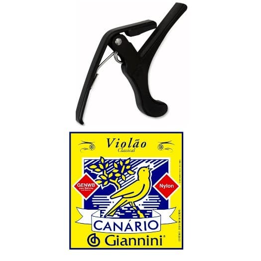 Encordoamento Cordas Violão Nylon Bolinha Canário Giannini + Capotraste Kit