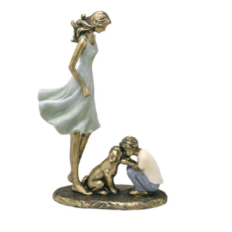 Enfeite para a casa - sala Escultura Decorativa Mãe com Filho e cachorro - Estatueta