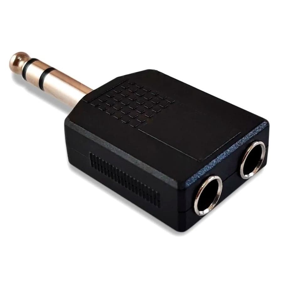 Plug Adaptador Duplicador 2 P10 Femea Estéreo x P10 Macho Estéreo 1,3 ou 5 Unidades Mxt