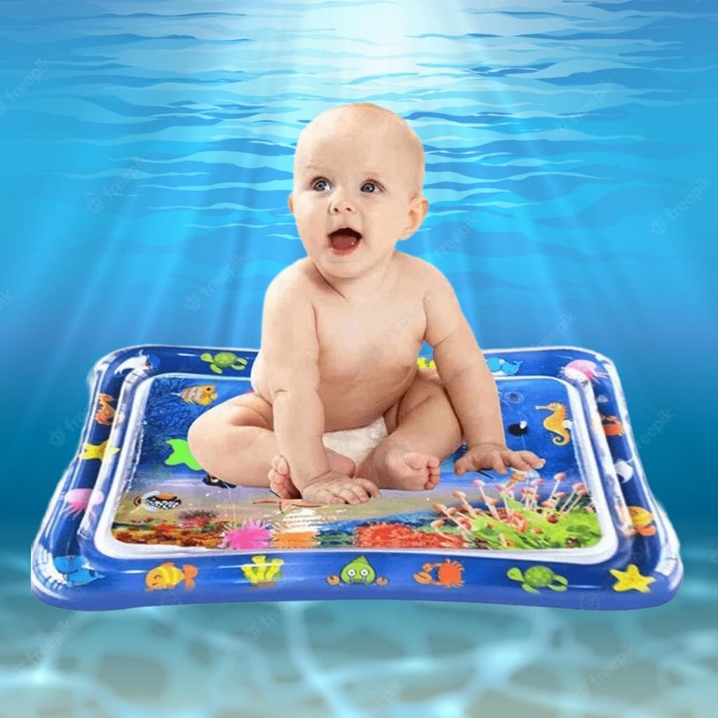 Tapete de Água Inflável Atividades para Bebê Didático Almofada Infantil Bebê Azul Peixes Fundo do Mar