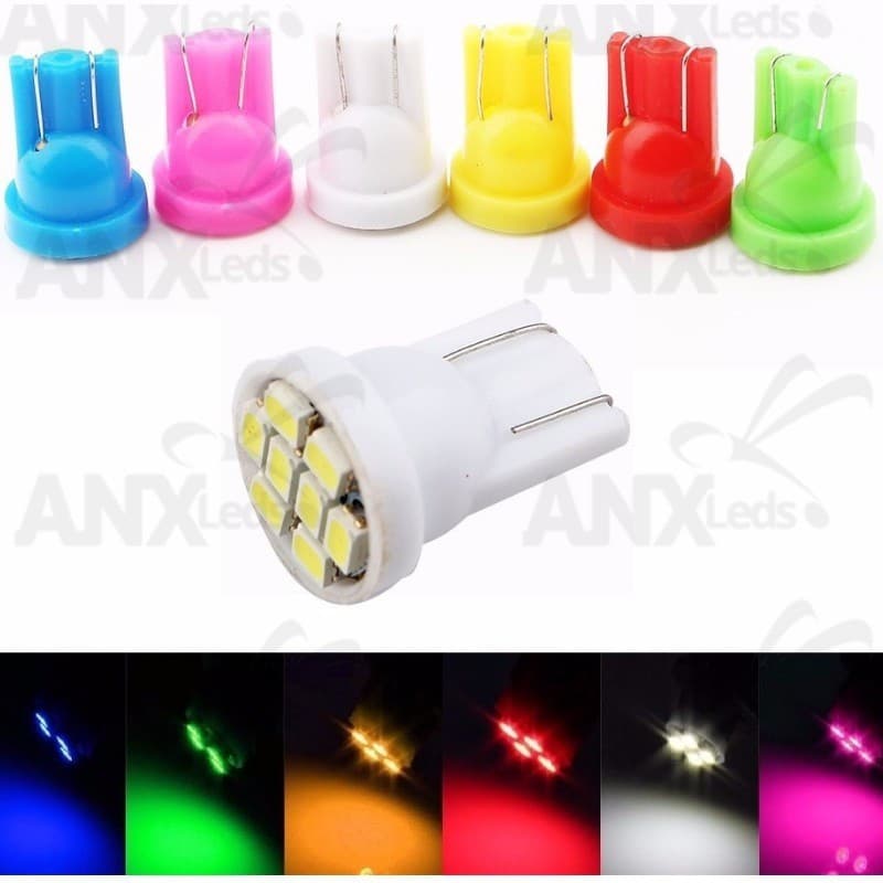 Lâmpada 8 leds T10 8 leds automotiva de LED pingo T10 8 leds w5w super LED 12v - unidade