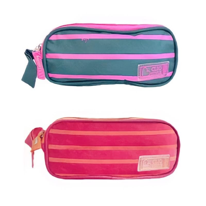 Estojo bolsinha Escolar 2 reparticoes ziper Com Listras Clio Style material escolar volta as aulas escolar