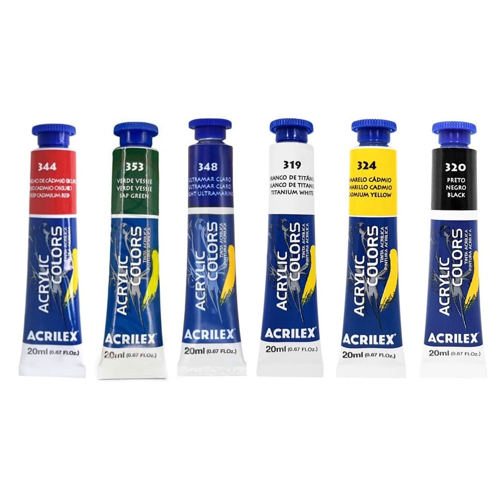 Kit 6 cores Tintas Acrilicas 20ml Acrilex Pintura em Tela