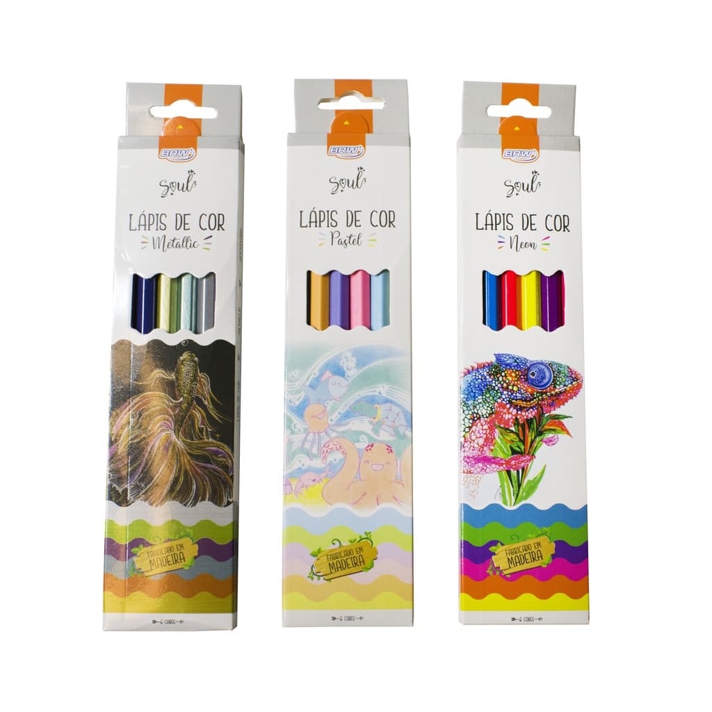 Kit Lapis De Cor Pastel + Cor Metalica + Cor Neon Fluo Brw