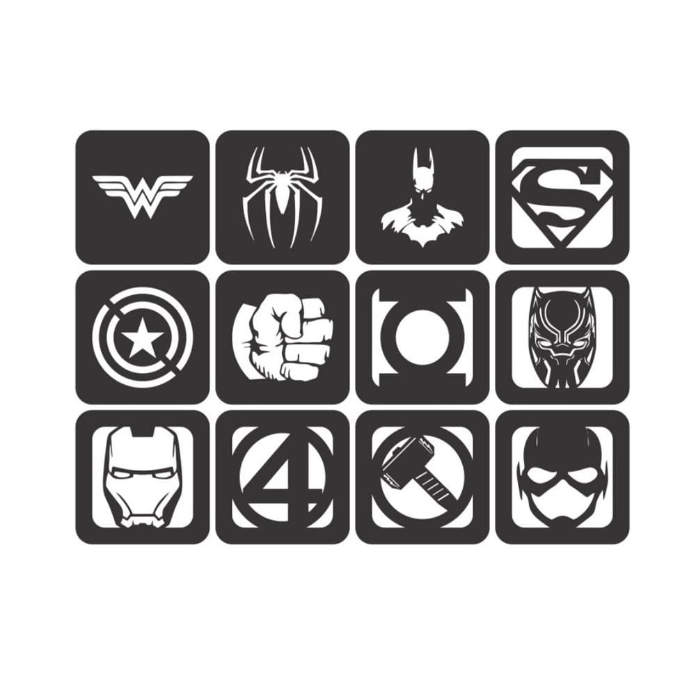 Kit Quadro Herois da Marvel e DC Decorativos MDF Pretos 3mm