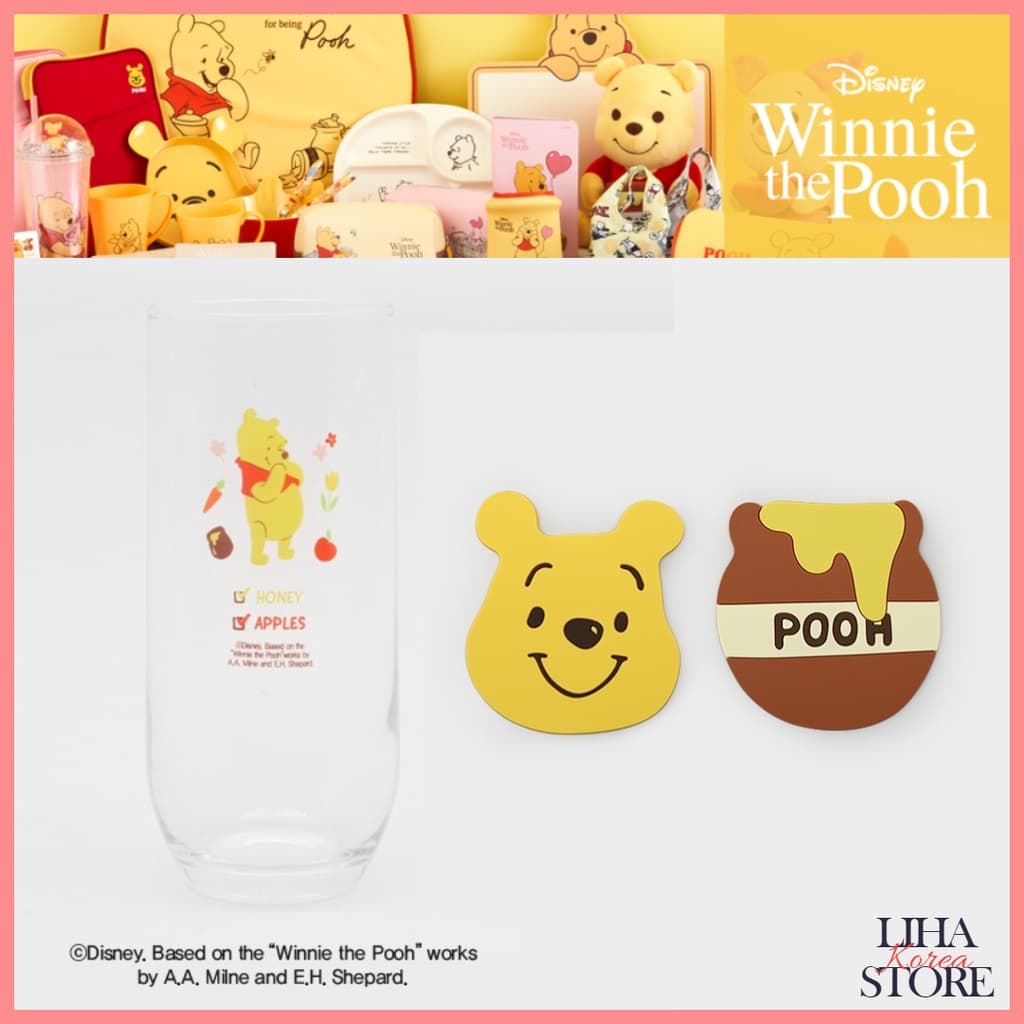 Copo De Vidro DAISO KOREA X Disney Winnie the Pooh Piglet 315ml/Porta-Copos De PVC Do Ursinho