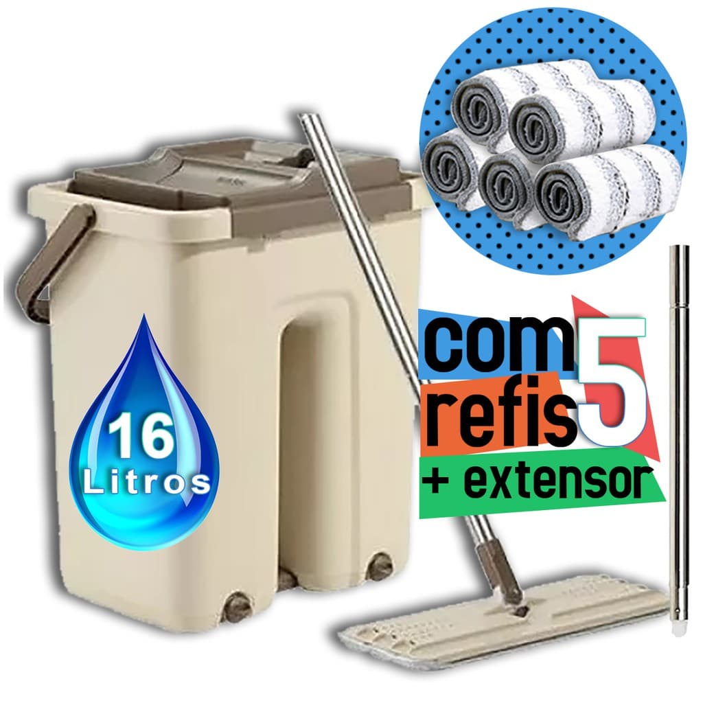 Mop Wash Dry com CABO DE 1,5m Balde Limpeza Rápida Lava Seca Tira Pó + 5 Refis