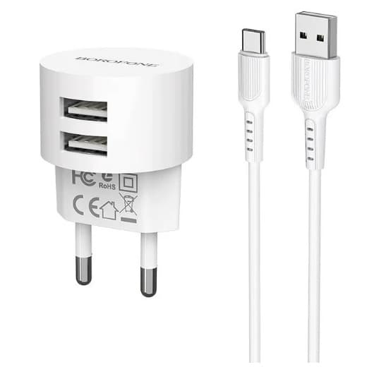 Carregador Rápido Borofone 2 Saídas 2.4a+ Cabo Type-c 1m
