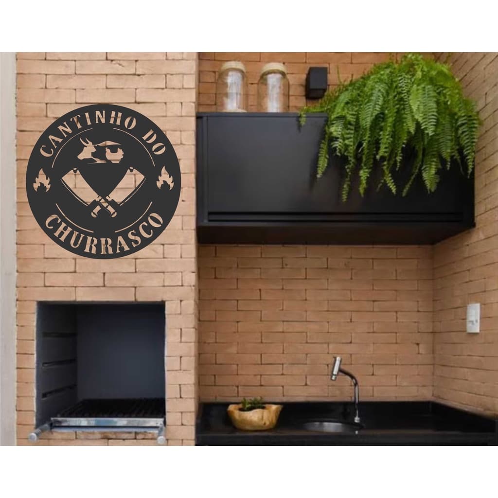 Placa Cantinho Do Churrasco Redondo Decoração de Cozinha Espaço Gourmet Mdf 3mm preto ou branco