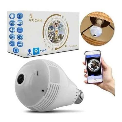 Camera  Panoramica Seguraca Lampada Vr360 Espia Wifi Premium