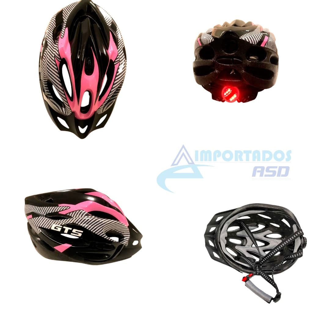 Capacete Ciclista Rosa com Preto tamanho G Bicicleta Bike Com Sinalizador LED GTS