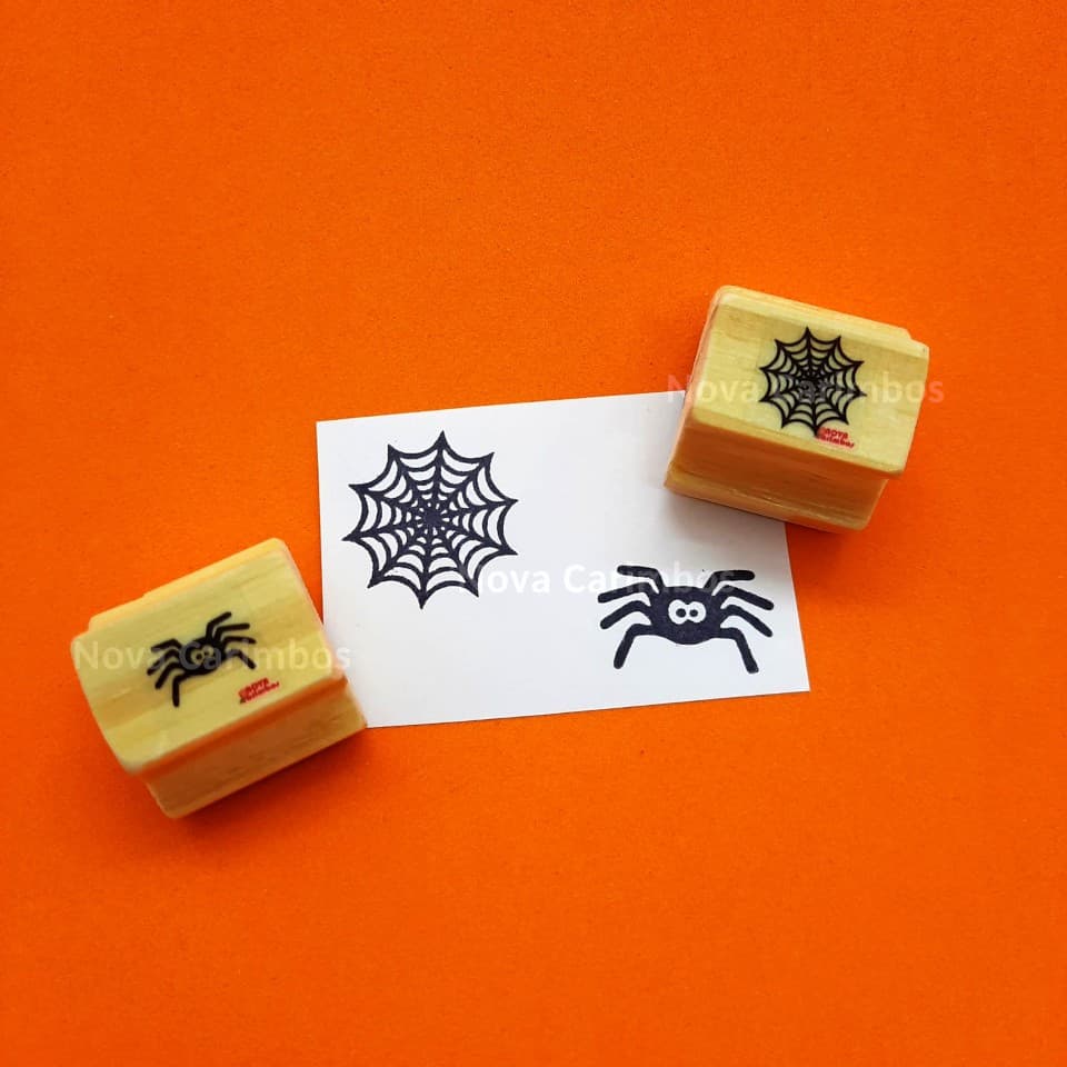 Carimbos Halloween - Kit Carimbos Teia e Aranha - Dois carimbos Tam. 2,5x2,5 cm cada