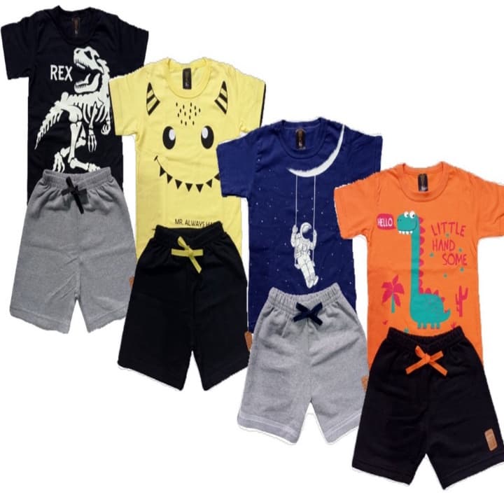 Kit 10 peças de roupa infantil masculino com 5 camisa + 5 bermuda Masculino Roupa Menino