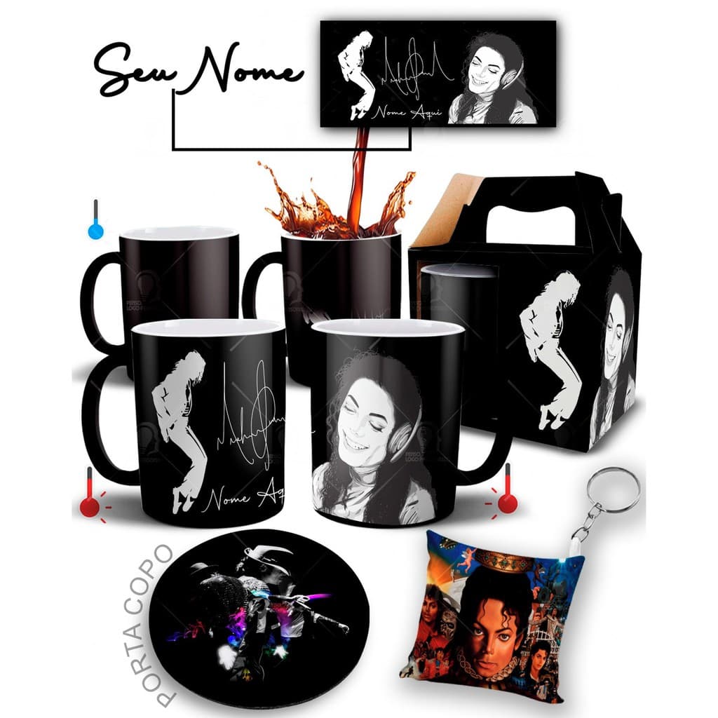 Caneca Mágica + Kit Michael Jackson com Nome