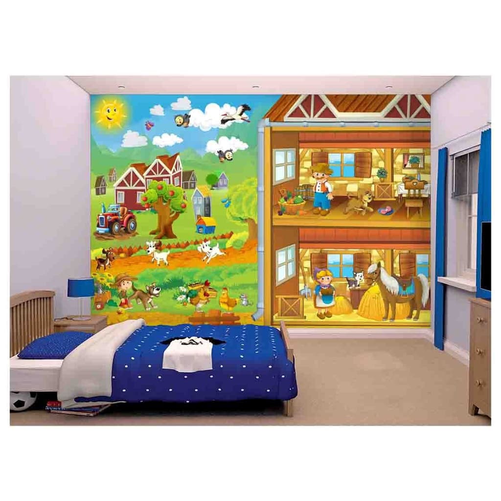 papel de parede Infantil Celeiro fazenda galo 10m² AZS75
