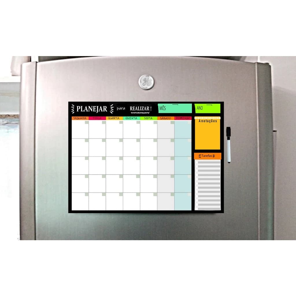 Magnético de Geladeira Imã planner organizador com caneta que escreve e apaga 28,7 X 19,6