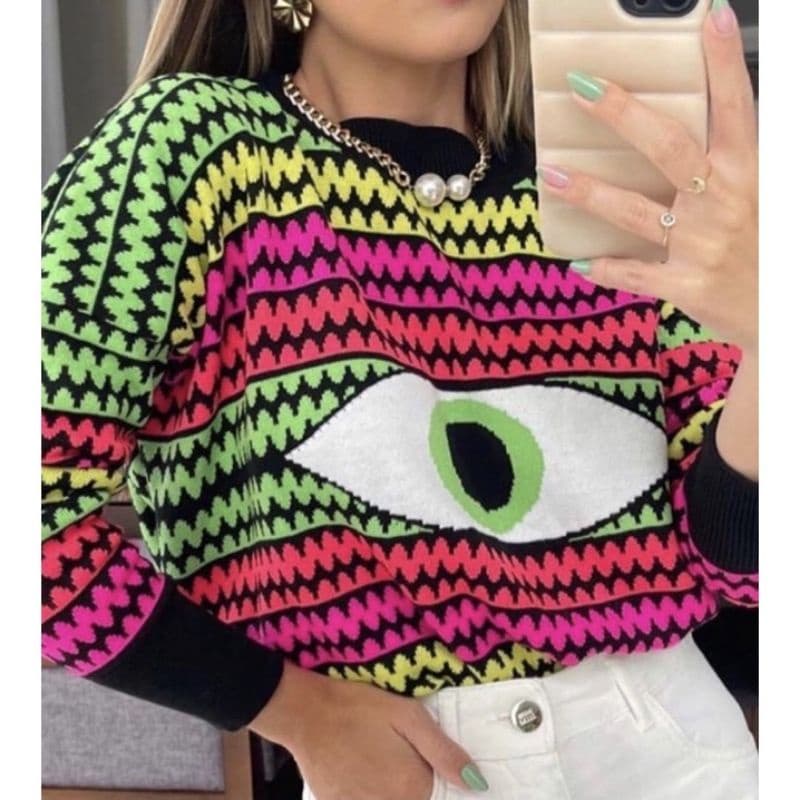 Blusa Tricot Colorido Olho Grego