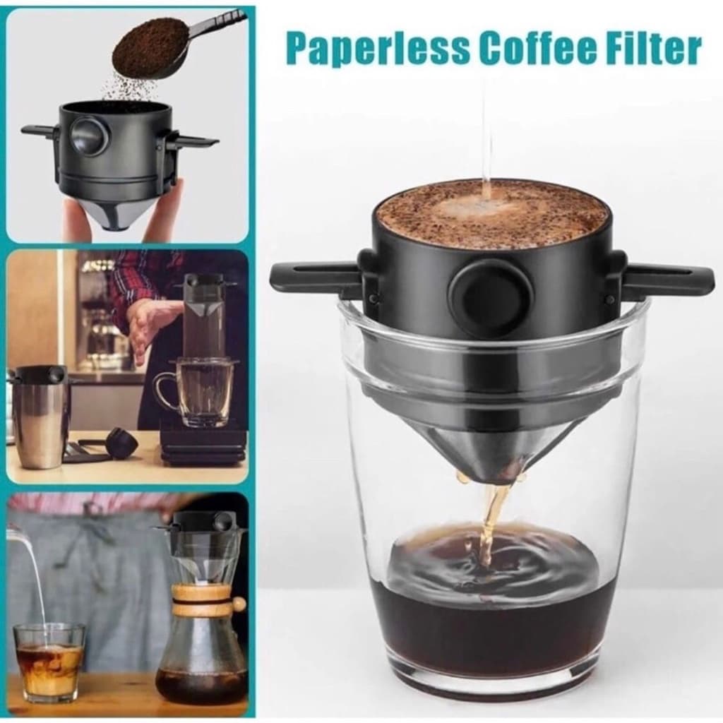 Filtro de Café Aço Inox Reutilizável Coador Portátil S/ Papel Passador de Café Lavável